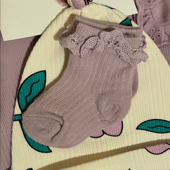 Jessica Simpson Purple and Cream Kids Matching Set 3-6 months gift bag bundle - Picture 5 of 7